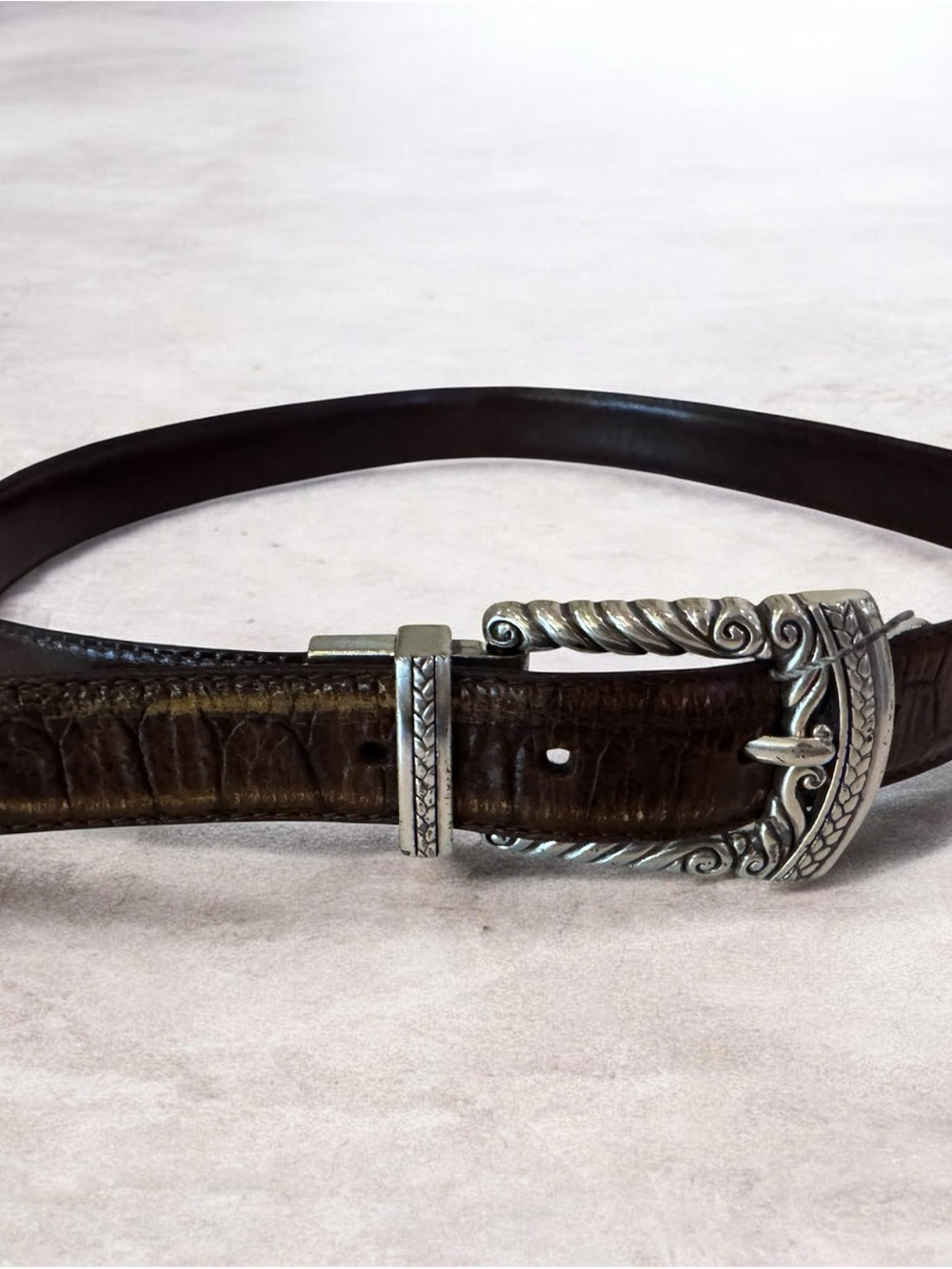 Brighton Reversible Brown Croc Leather Belt with Silver Hardware 31”-33”